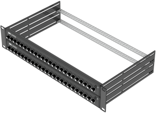 EPF 19 | 19-inch SAT patch panel with 17 mm pitch | 24 connections (2x 1-24) | Installation depth 255 mm | Black RAL9005 |