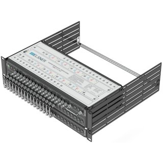 19-Zoll-SAT-Multischalter | 4 Satelliten | Quattro LNB - Koaxial | Kabellängen 10 bis 50 m | 16 Ausgänge | Ohne ÜSPSchutz | Kaskadierend mit Patchfeld | Standardnetzteil | RAL9005 schwarz |