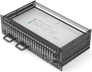 19-inch-SAT-Multiswitch | 1 Satellite | Quattro LNB - Coaxial | Cable lengths 10 to 50 m | 32 Outputs | With surge protection | Non-cascading with patch panel | Redundant power supply unit | RAL9005 black |