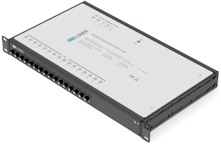 19-Zoll-SAT-Multischalter | 1 Satellit | Quattro LNB - Koaxial | Kabellängen 10 bis 50 m | 16 Ausgänge | Ohne ÜSPSchutz | Kaskadierend | Standardnetzteil | RAL9005 schwarz |