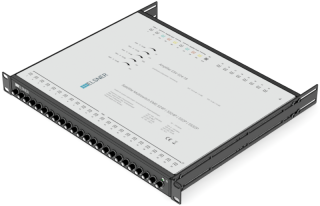 19-Zoll-SAT-Multischalter | 1 Satellit | Quattro LNB - Koaxial | Kabellängen 50 bis 100 m | 32 Ausgänge | Mit ÜSPSchutz | Kaskadierend | Standardnetzteil | RAL9005 schwarz |