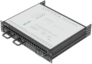 19-Zoll-SAT-Multischalter | 1 Satellit | Quattro LNB - Koaxial | Kabellängen 50 bis 100 m | 32 Ausgänge | Ohne ÜSPSchutz | Kaskadierend | Redundantes Netzteil | RAL9005 schwarz |