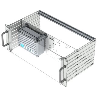 19-Zoll-CATV-Verstärker-Grundeinheit | 1 Ausgang | Eingang hinten | mit Acrylglas Frontplatte | mit 40 dB Verstärker 111 dBµV cso/ctb | Hellgrau RAL 7035