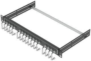 19-Zoll-CATV-Patchfeld  RM 17 mm | 16 Ausgänge | Bautiefe 255 mm mit F-Brücken | Schwarz RAL 9005