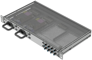 ENT191 | 19-Zoll-Netzteil für zentrale Stromversorgung | 2 Netzteile | 18 Volt | 8 Ausgänge | 140 Watt | LED | F-Stecker | Hellgrau RAL 7035