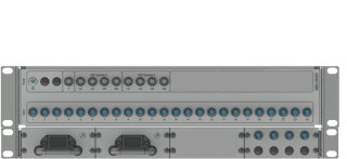 19-inch-SAT-Multiswitch 2 Satellites |Quattro LNB - Coaxial || Cable lengths 10 to 50 m | 24 Outputs | Without surge protection | Non-cascading all connections to the front | Redundant power supply unit| RAL7035 light grey